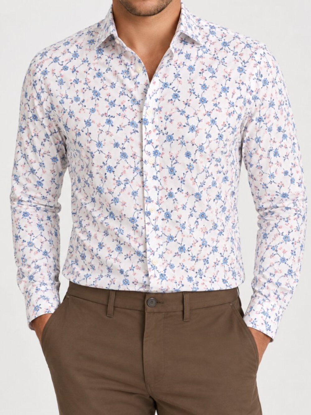 Express Slim Fit Floral Wrinkle Resistant Everyday Performance Shirt Sz Large